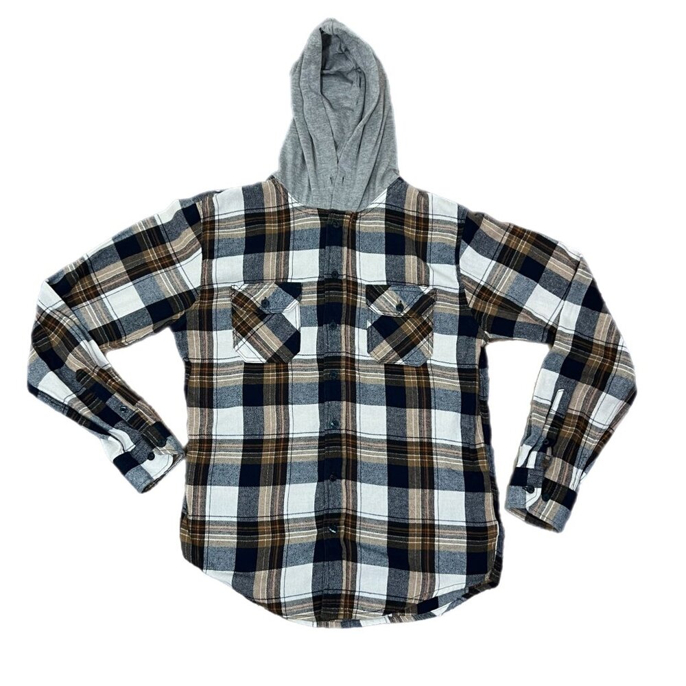 PRE-OWNED - RSQ Collective Brown Plaid Hoodie Shirt